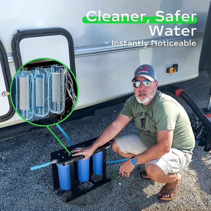 3-Stage RV Water Filter Fit for Clearsource Ultra Three Canister System Includes 5-Micron Sediment Filter, 0.5-Micron Coconut Carbon Block, Final Guard Stage, Improves Taste & Odor