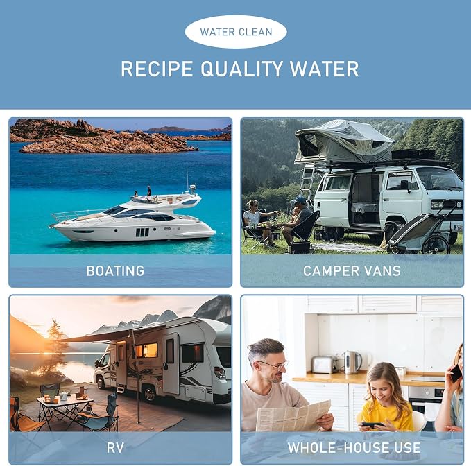 RV Water Replacemen Cartridges Compatible with GLACIER FRESH RV Water Filter System, 0.2 Micron High Flow Filter, Sediment “Longevity” and Granular Activated Carbon “Tasty”, 1 Set