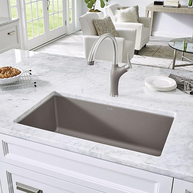 BLANCO, Truffle 441297 PRECIS SILGRANIT Super Single Undermount Kitchen Sink, 32" X 19"