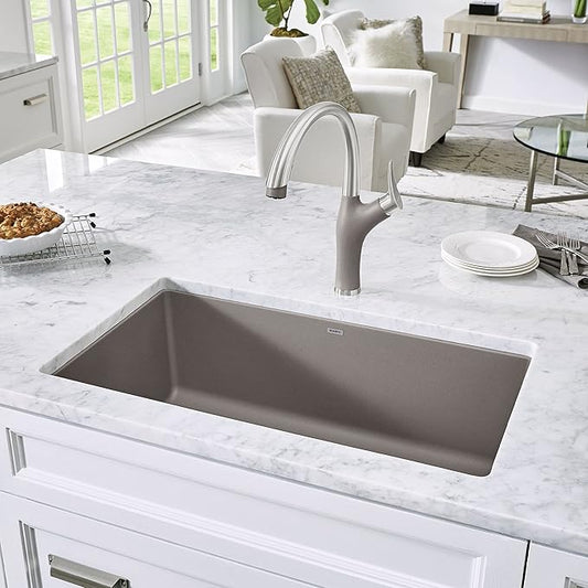 BLANCO, Truffle 441297 PRECIS SILGRANIT Super Single Undermount Kitchen Sink, 32" X 19"