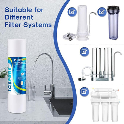 ICEPURE 10"X2.5" 5 Microns Whole House Sediment RO System Water Filter Replacement for Any 10 inch RO Unit,Dupont WFPFC5002, Aqua Pure AP110, Culligan P5,GE FXUSC, Whirpool WHKF-GD05,PP10-05,4PACK