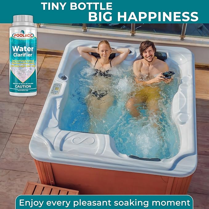 POOLACC Water Clarifier for Spa Hot Tub or Pool- Clears Cloudy Water, Improves Filter Efficiency, Keeps pH Balanced - Highly Concentrated Chemical Water Clarifier for All Spas, Hot Tubs & Pools -32 oz