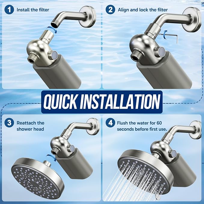 Veken Shower Filter to Reduce Chlorine, KDF Shower Head Filters with Activated Carbon and Calcium Sulfite for Filtered Shower Water, Filtro Para Ducha De Baño, One-Press Replacement, Nickel