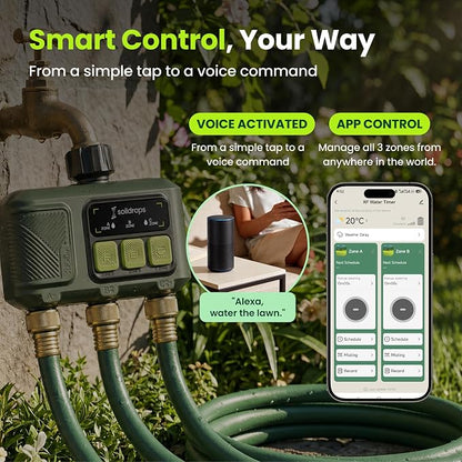 WiFi Water Timer Smart Irrigation Controller with Gateway | 984ft RF range, 8-month battery life, weather delay, OTA updates, AES-128 security, and supports up to 64 devices