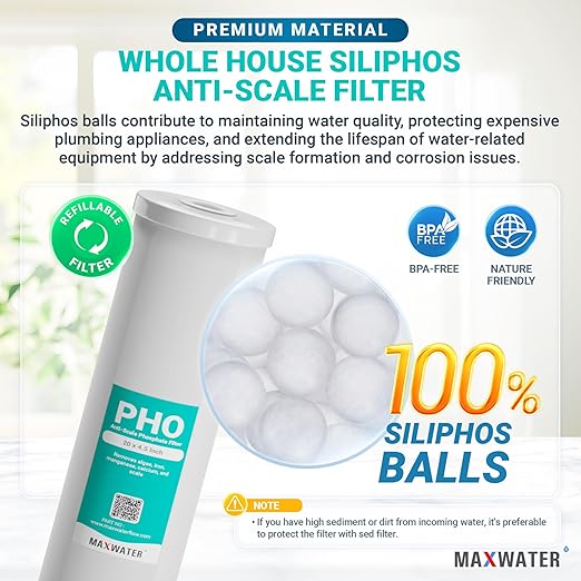 20 x 4.5 Whole House 1 Stage Anti Scale Phosphate Filter System w/ 1" NPTF Port Housing Head Includes Phosphate Filter, Gauge & Bracket BB-20B WH100SP WDS150K CB1-CAB20-BB DB20P