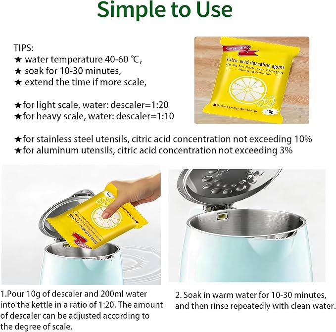 Truey Citric Acid Descaling Agent,Individually Wrapped Descaler(10 packs) | Food Grade Concentrated Powder, Individually Wrapped Descalers for Kettles, household cleaner