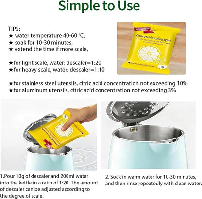Truey Citric Acid Descaling Agent,Individually Wrapped Descaler(20 packs) | Food Grade Concentrated Powder, Individually Wrapped Descalers for Kettles, Household Kitchen Appliances