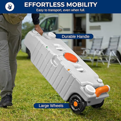 SereneLife 20 Gallon / 75L RV Water Tank – Camper Accessories Portable Container with Level Indicator, Rotating Spout, Metal Handle & Heavy-Duty Wheels, Suitable for Freshwater or Sewage Storage