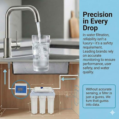 Savant Digital Flow Meter 3/8" NPT for Water Filter Systems | LCD Display, Gallon & Liter Counter, Countdown Reminder, Filter Change Alert, Auto Memory