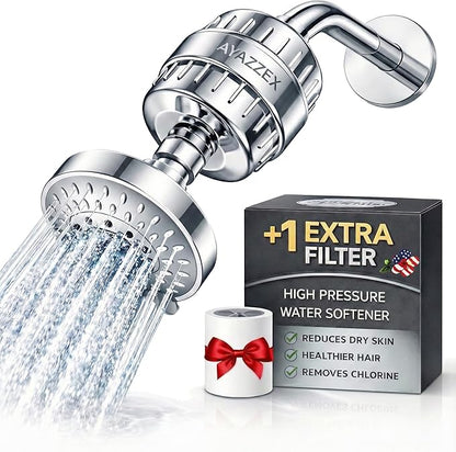Filtered Shower Head – Water Softener – Shower Head With Filters for Hard Water – 5 Modes High Pressure Showerhead – 1-Min Install – Reduces Chlorine & Heavy Metals – 1 Bonus Shower Filter