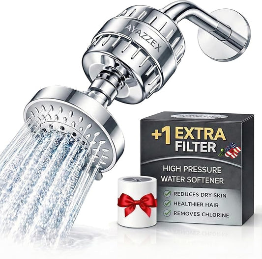 Filtered Shower Head – Water Softener – Shower Head With Filters for Hard Water – 5 Modes High Pressure Showerhead – 1-Min Install – Reduces Chlorine & Heavy Metals – 1 Bonus Shower Filter
