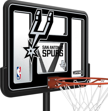 Lifetime NBA San Antonio Spurs Portable Basketball Hoop, Adjustable Height 7.5-10 Ft, 44 Inch Shatterproof Fusion Backboard, Base with Wheels