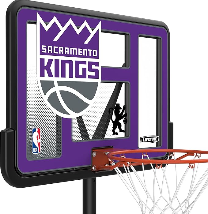Lifetime NBA Sacramento Kings Portable Basketball Hoop, Adjustable Height 7.5-10 Ft, 44 Inch Shatterproof Fusion Backboard, Base with Wheels