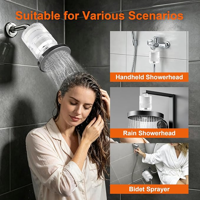 BBLIFE NSF Tested Transparent Shower Filter for Hard Water with Cartridge | Replaceable Cartridge,4000 Gal Capacity, Easy Installation, Reduces Chlorine & Impurities, Helps Improve Skin,Hair, Lead-Free