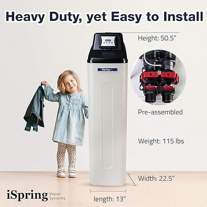 iSpring WCS45KG Whole House Water Softener System, 45,000 Grain High Capacity with Backwash Feature, SGS-Tested, for Homes & Businesses
