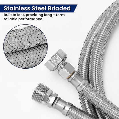 Solimeta Push-To-Connect Stainless Steel Hose Kit for Under Sink Water Filter, 3/8" Male/Female with 1/2" Adapters, 2.5FT