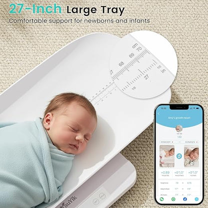 YauYik Baby Scale, Smart Accurate Digital Scale with App for Tracking Growth of Baby, Infant, Puppy,and Cat, Pet Scale Up to 330lbs, with Hold Function, 27-inch Height Measurement, 5 Units, LED Screen