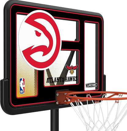 Lifetime NBA Atlanta Hawks Portable Basketball Hoop, Adjustable Height 7.5-10 Ft, 44 Inch Shatterproof Fusion Backboard, Base with Wheels