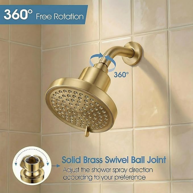 Fixed Shower Head ＆ Filter COMBO ! Anti - Chlorine Hard Water Filtered Shower Heads- 7 Sprays High Pressure Showerheads with 25 Stage Filtration (Brushed Gold)