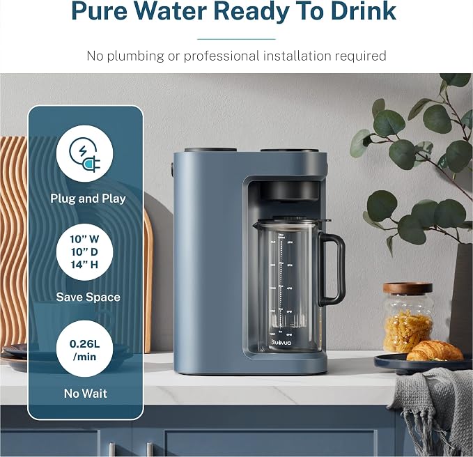 Bluevua RO100ROPOT-LITE Countertop Reverse Osmosis Water Filter System, Blue, with One Extra ROPOT-LITE Replacement Carafe, Bundle