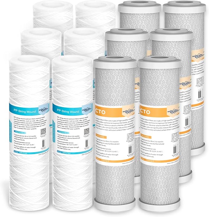 Membrane Solutions 20 Micron String Wound & 5 Micron CTO Carbon Block Water Filter 10"x2.5", Whole House Water Filters Universal Replacement Filter Cartridge