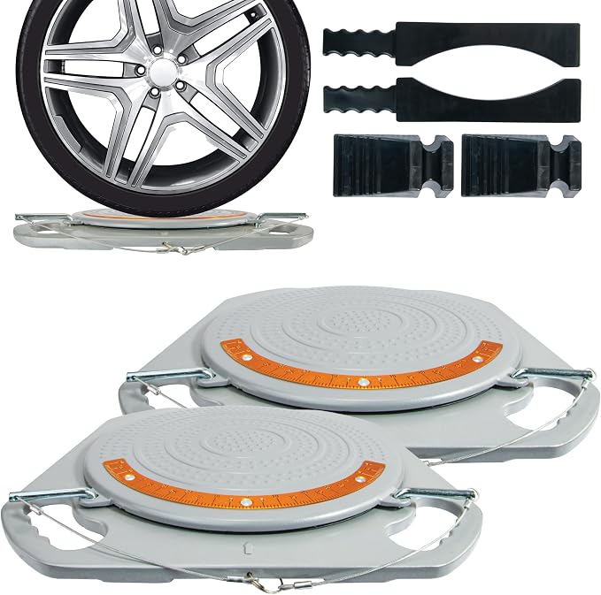 Wheel Alignment Turn Plates 4 Ton Capacity - Low Profile Turnplate System for Home Wheel Alignment Kit