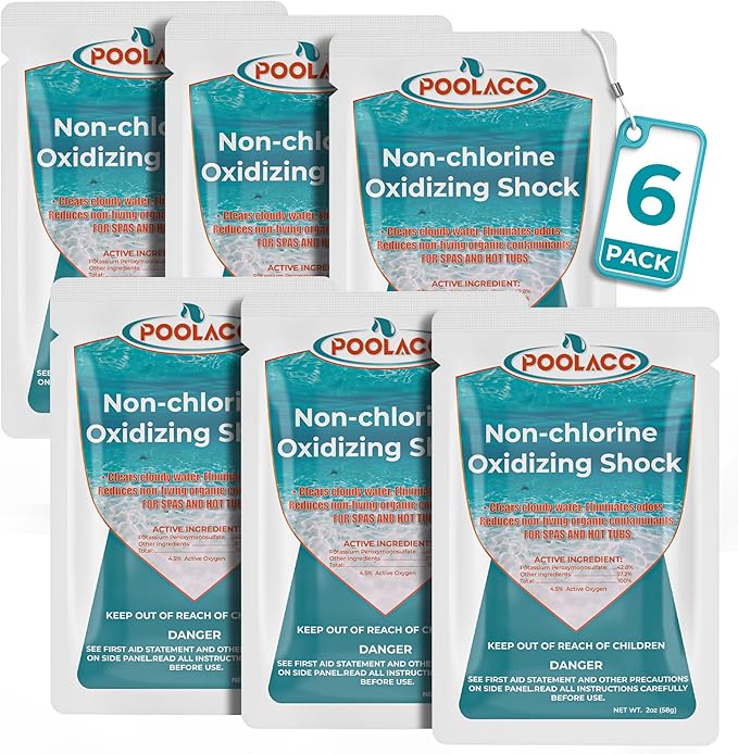 Non-Chlorine Spa Shock Oxidizer for Hot Tub, Chlorine-Free Treatment & Enhanced Oxidizing Shock for Hot Tubs & Spas, Single Dose Packets for Easy Hot Tub Maintenance & Treatment - 6 Packs (0.75lbs)