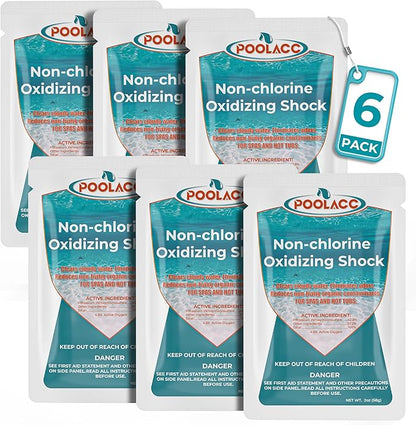 Non-Chlorine Spa Shock Oxidizer for Hot Tub, Chlorine-Free Treatment & Enhanced Oxidizing Shock for Hot Tubs & Spas, Single Dose Packets for Easy Hot Tub Maintenance & Treatment - 6 Packs (0.75lbs)