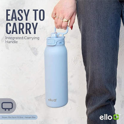 Ello Pop & Fill 32oz Stainless Steel Water Bottle with Quick Fill Technology, Double Walled and Vacuum Insulated Metal, Leak Proof Locking Lid, Sip and Chug, Reusable, BPA Free, Forest Mist