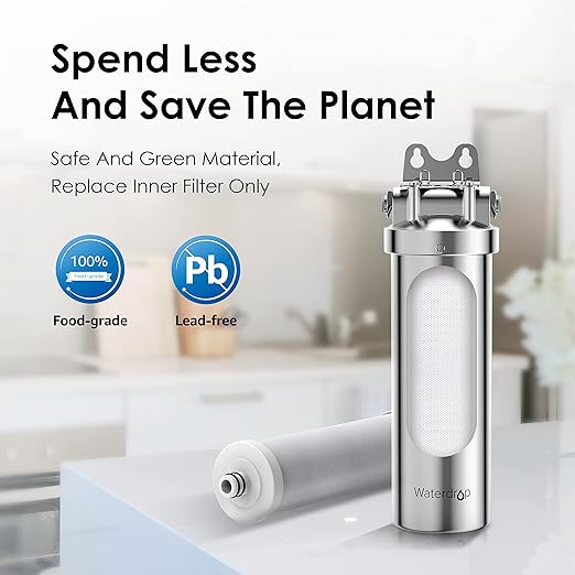 Waterdrop AMS08 Under Sink Water Filter System, 8,000 Gallons, 24-Month Long Life, Reduces Chlorine, Bad Taste & Odor, Stainless Steel Under Sink Water Filtration System