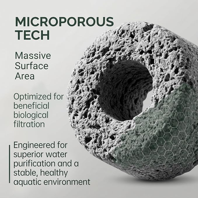 Sukh Ceramic Rings for Aquarium Filter – 1.6cm Porous Bio Media, 15oz Fish Tank Filtration Replacement for 20–55 Gallon Canister & Pond Systems, Includes 2 Media Bags for Freshwater Saltwater Setup