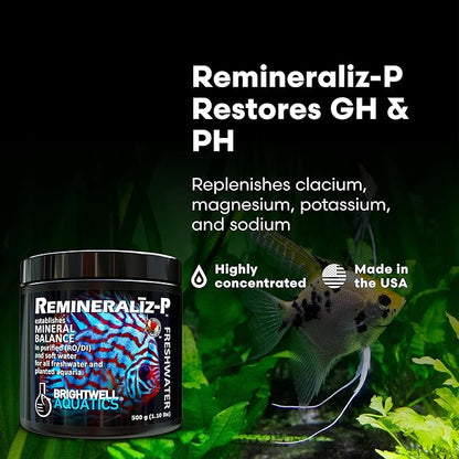 Brightwell Aquatics Remineralīz-P – Restores GH & TDS for Freshwater Aquariums, Replenishes Essential Minerals for RO & Distilled Water, Supports Fish & Plant Health, 500g