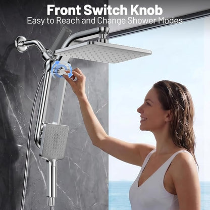 Dual Filtered Rainfall Handheld Showerhead Spray Combo with 7 Modes | 2026 Upgraded Shower Head Combo, Dual Filtration For Skin & Hair Care, One-Button Filter Replacement, Modern Chrome