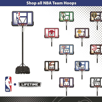 Lifetime NBA League Edition Portable Basketball Hoop, Adjustable Height 7.5-10 Ft, 44 Inch Shatterproof Fusion Backboard, Base with Wheels