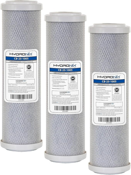 Hydronix CB-25-1005 Whole House RO & Drinking Systems NSF Coconut Carbon Block Water Filter 2.5 x 10-5 Micron (Pack of 3)
