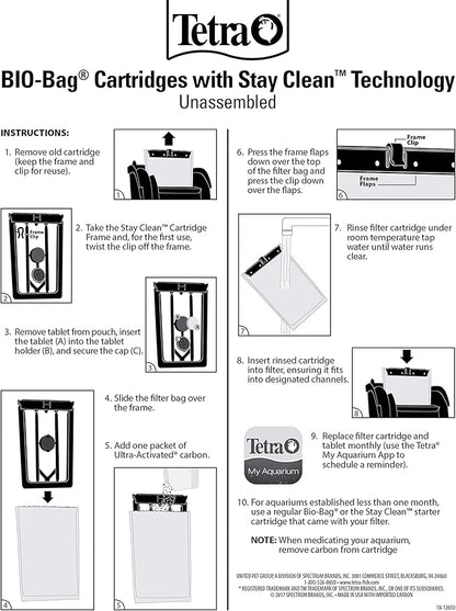 Tetra Whisper Bio-Bag with Stay Clean, Large Filter Cartridges for Aquariums, 12 Count, Unassembled, Fits Tetra Whisper Fish Tank Filters 10-30 Gal, 20-40 Gal, PF-20, 30, 40, 60, IQ 20, 30, 45, 60
