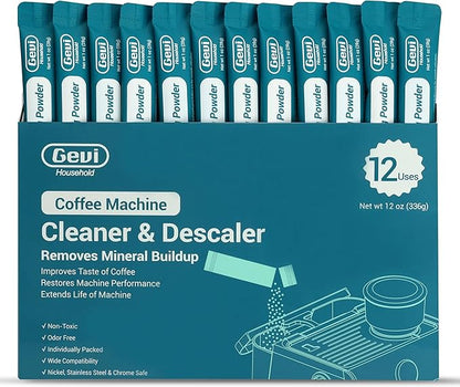 Gevi Coffee Maker Cleaner, Espresso Machine Cleaning Powder - 12 Use & Individually Packed for Each Use | Organic Citric Acid Cleaner Compatible with All Major Brands