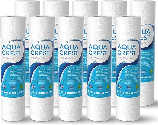 AQUA CREST AP110 Whole House Water Filter, Sediment Filter, 5 Micron, Replacement for 3M® Aqua-Pure AP110, Culligan® P5, APEC, GE FXUSC, Whirlpool®, Any 10" x 2.5" Home Water Filter, Pack of 10