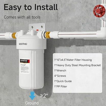 Whole House Water Filter Housing equiped with 10"x4.5" PP Sediment Filters for Well and City Water, Pre-Filtration System for Home, 1" NPT Port, (Housing + PP Filter Combo)