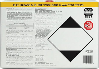 HTH 52046 Pool Care Shock Advanced, Swimming Pool Chemical - Cal Hypo Formula, Prevents Bacteria & Algae, Restores Crystal Clear Water - Shock Treatment, 1lb (15 Pack) + 15 HTH Pool Care Test Strips