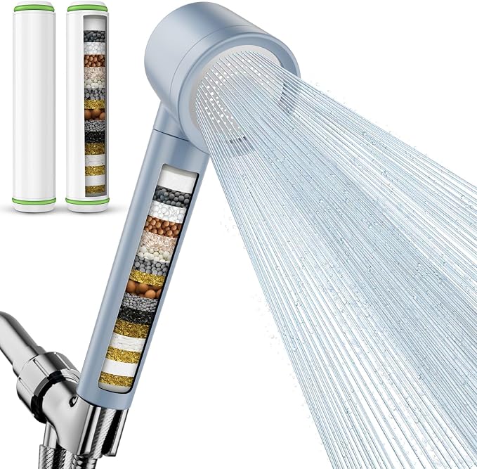 Filtered Shower Head with Handheld, High Pressure 3 Sprays Mode | Shower heads with Filters for Hard Water, Detachable Showerhead with 59" Stainless Steel Hose, Remove Chlorine