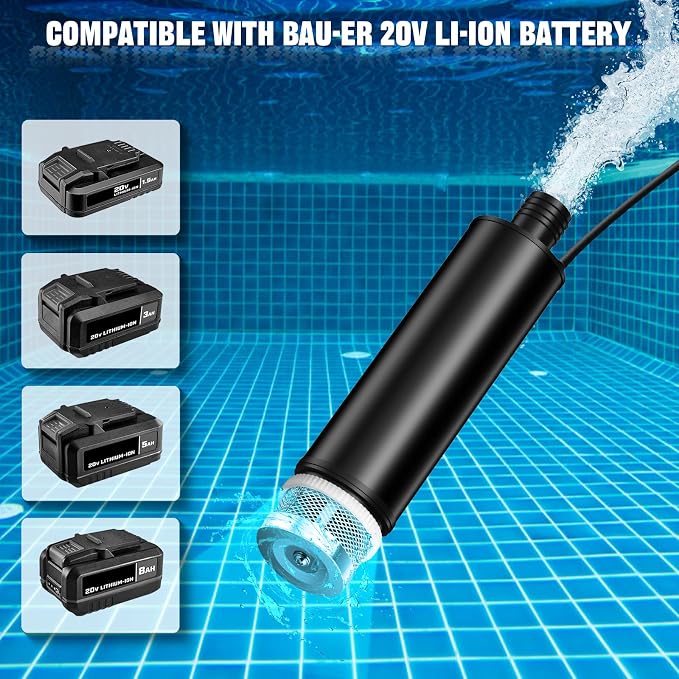 Portable Mini for Bauer 20V Water Pump, 635GPH Submersible Transfer Pump, 15FT Lift, for Garden/Camping/Kiddie Pool/Fish Tank (Bare Tool)