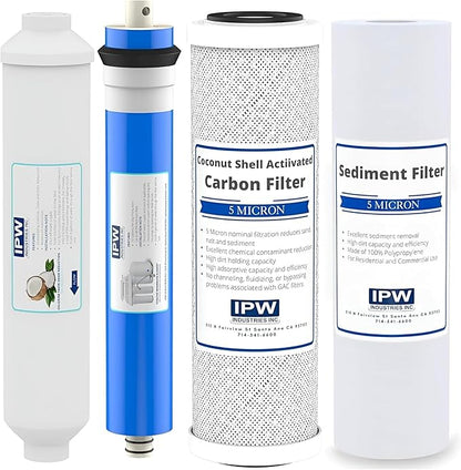 IPW Industries Universal 4-Stage Under Sink Reverse Osmosis Replacement Filter Kit | Replace Every 6-12 Months for Pure, Refreshing Water