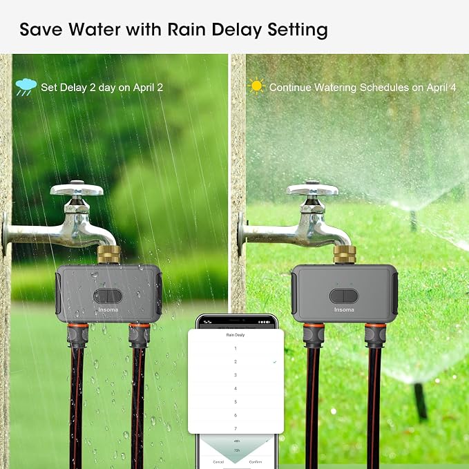 Smart Hose Timer for Garden with Brass Inlet, Water Timer with WiFi Hub, APP & Voice Control, Up to 20 Watering Plans, 2-Zone Sprinkler Drip Irrigation System Controller for Yard Lawn Watering