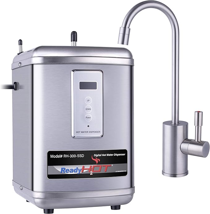 Ready Hot 41-RH-300-F570-BN Instant Hot Water Dispenser System, 2.5 Quarts, Digital Display Single Lever Hot Water Faucet Brushed Nickel
