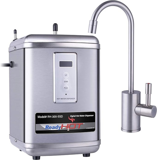 Ready Hot 41-RH-300-F570-BN Instant Hot Water Dispenser System, 2.5 Quarts, Digital Display Single Lever Hot Water Faucet Brushed Nickel