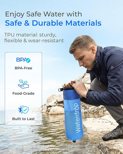 Waterdrop Gravity Water Bag for Camping, Travel, Backpacking, Hiking and Emergency, Compatible with Water Filter Straw, Flex Foldable, 1.5 Gal Bag