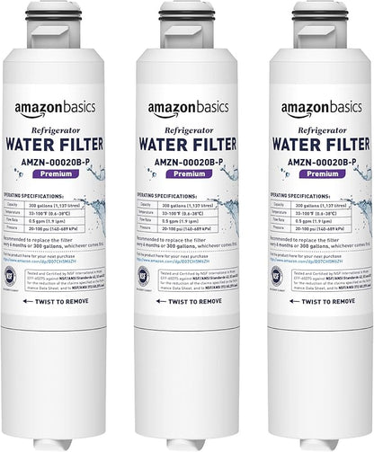 Amazon Basics Replacement Samsung DA29-00020B Refrigerator Water Filter Cartridge, NSF Certified, Reduces Contaminants, 3-Pack