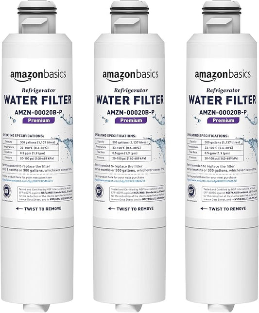 Amazon Basics Replacement Samsung DA29-00020B Refrigerator Water Filter Cartridge, NSF Certified, Reduces Contaminants, 3-Pack