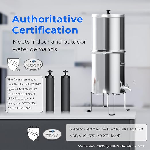 Waterdrop TK-A-FS Gravity Water Filter System, NSF/ANSI 42&372 Standard | Reduces Fluoride and Chlorine, Stainless-Steel Water System with 4 Filters and Metal Spigot for Home, 2.25G